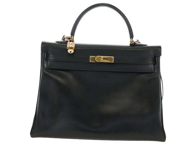 Hermès BORSA HERMES Kelly 32 in pelle Box Calf 2way Nero Oro Auth 190133SM D'oro - vista 2