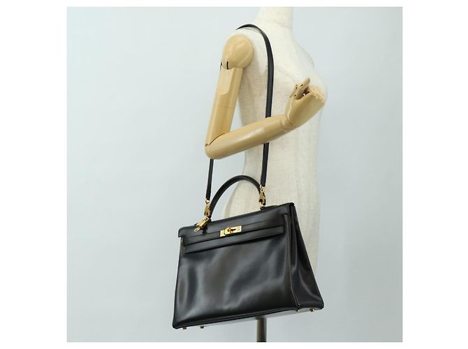 Hermès BORSA HERMES Kelly 32 in pelle Box Calf 2way Nero Oro Auth 190133SM D'oro - vista 32