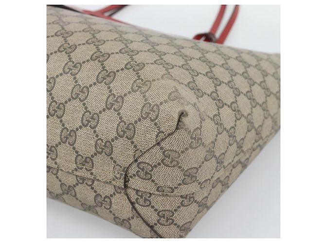 Borsa Tote GUCCI GG Supreme in PVC e pelle reversibile Rosso Beige Auth 190841 - vista 11