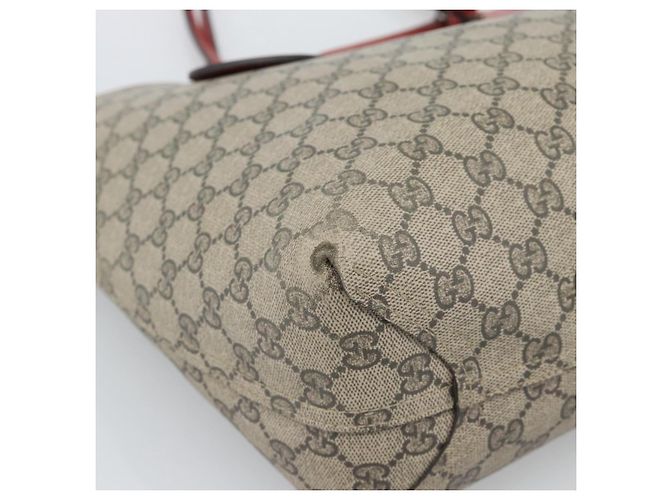 Borsa Tote GUCCI GG Supreme in PVC e pelle reversibile Rosso Beige Auth 190841 - vista 12