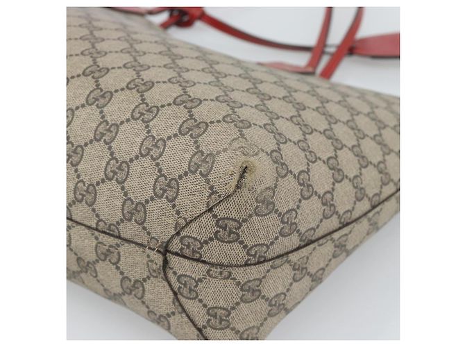Borsa Tote GUCCI GG Supreme in PVC e pelle reversibile Rosso Beige Auth 190841 - vista 13