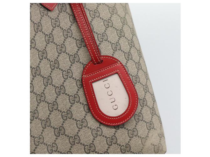 Borsa Tote GUCCI GG Supreme in PVC e pelle reversibile Rosso Beige Auth 190841 - vista 15