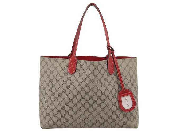 Borsa Tote GUCCI GG Supreme in PVC e pelle reversibile Rosso Beige Auth 190841 - vista 2