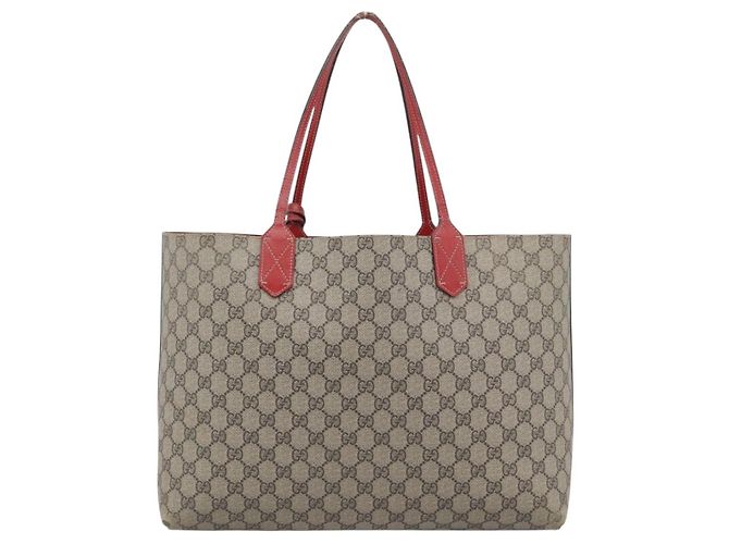 Borsa Tote GUCCI GG Supreme in PVC e pelle reversibile Rosso Beige Auth 190841 - vista 3