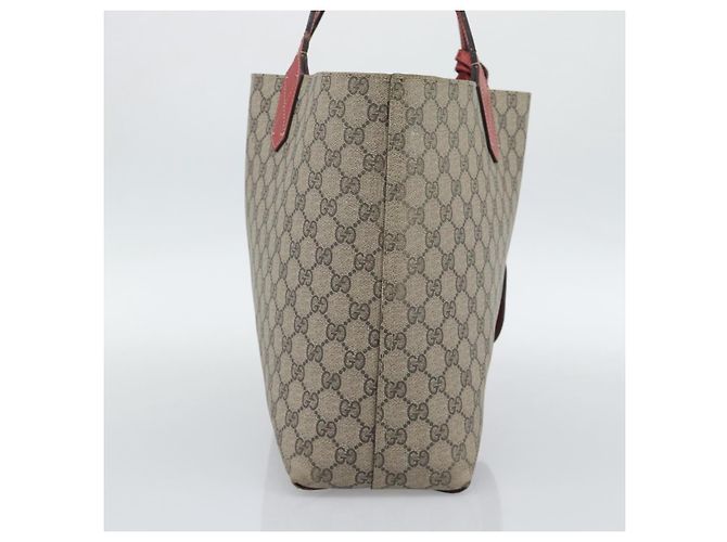 Borsa Tote GUCCI GG Supreme in PVC e pelle reversibile Rosso Beige Auth 190841 - vista 4
