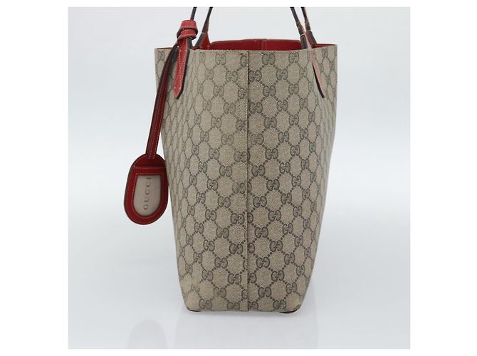 Borsa Tote GUCCI GG Supreme in PVC e pelle reversibile Rosso Beige Auth 190841 - vista 5