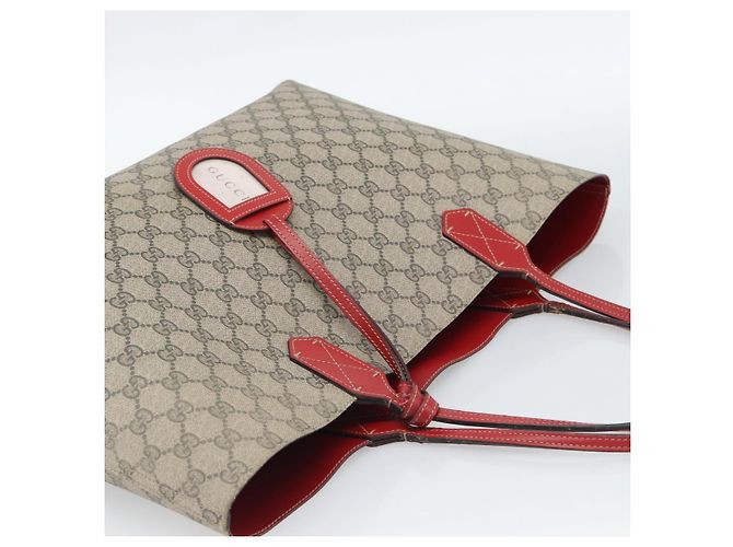 Borsa Tote GUCCI GG Supreme in PVC e pelle reversibile Rosso Beige Auth 190841 - vista 6