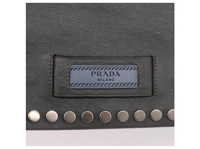 Borsa a Spalla PRADA in Pelle 2way Grigio Argento Auth ka5129 Marrone - vista 14