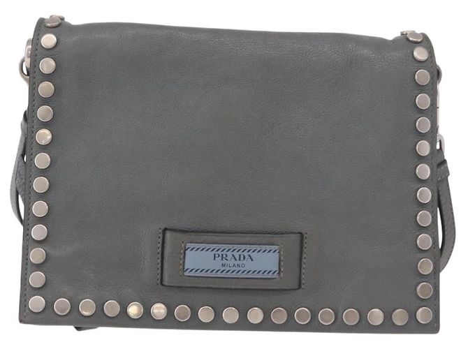 Borsa a Spalla PRADA in Pelle 2way Grigio Argento Auth ka5129 Marrone - vista 2