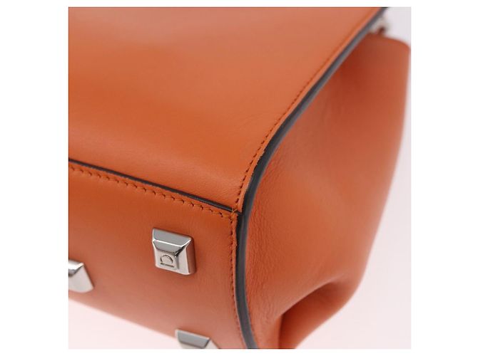 Borsa Salvatore Ferragamo Gancini in Pelle 2 modi Arancione Argento Auth 191599A - vista 15