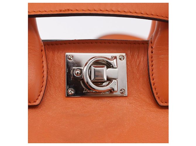 Borsa Salvatore Ferragamo Gancini in Pelle 2 modi Arancione Argento Auth 191599A - vista 16