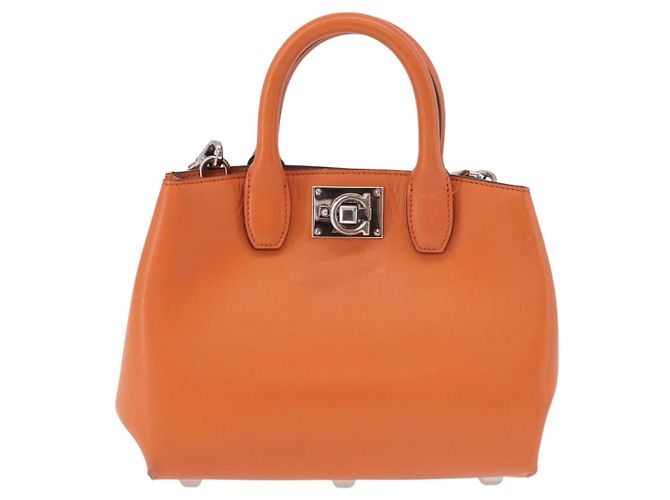 Borsa Salvatore Ferragamo Gancini in Pelle 2 modi Arancione Argento Auth 191599A - vista 2