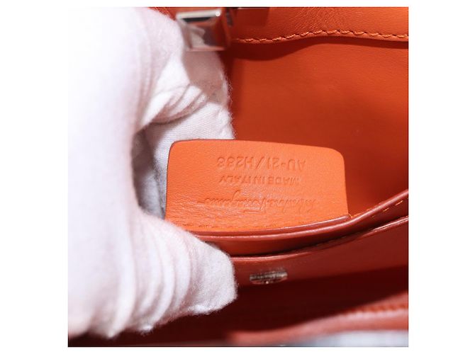 Borsa Salvatore Ferragamo Gancini in Pelle 2 modi Arancione Argento Auth 191599A - vista 23