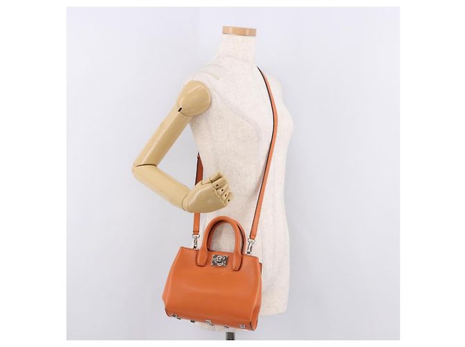 Borsa Salvatore Ferragamo Gancini in Pelle 2 modi Arancione Argento Auth 191599A - vista 24