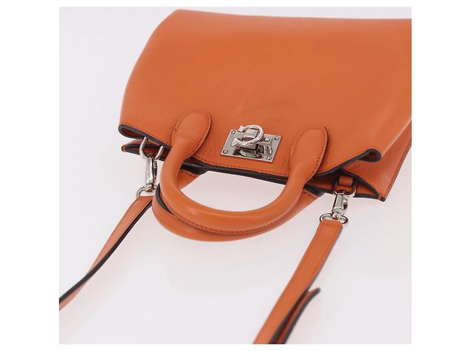 Borsa Salvatore Ferragamo Gancini in Pelle 2 modi Arancione Argento Auth 191599A - vista 6