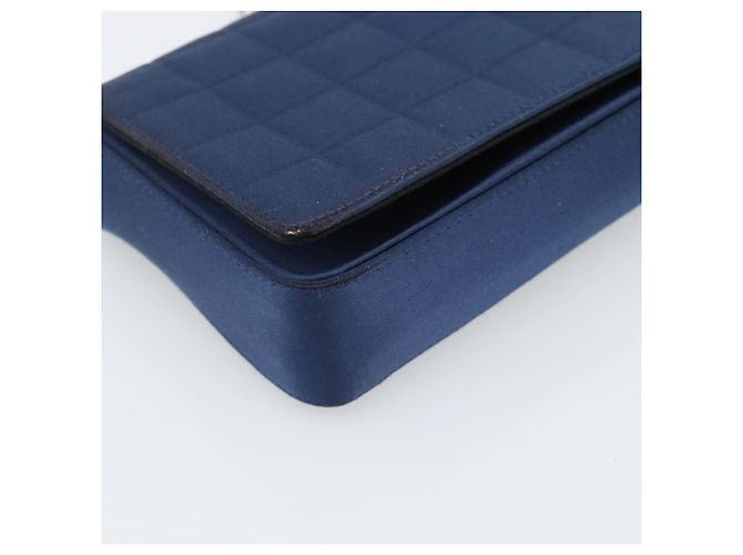 CHANEL Choco Bar Line Chain Shoulder Bag Satin Navy Silver CC Auth mr2769 Silber Marineblau - Ansicht 11