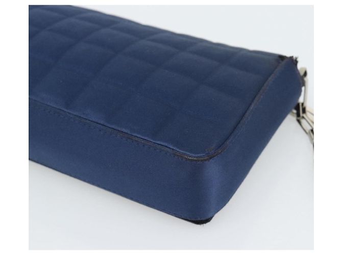 CHANEL Choco Bar Line Chain Shoulder Bag Satin Navy Silver CC Auth mr2769 Silber Marineblau - Ansicht 12