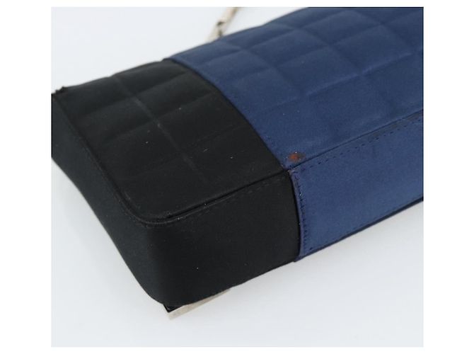 CHANEL Choco Bar Line Chain Shoulder Bag Satin Navy Silver CC Auth mr2769 Silber Marineblau - Ansicht 13