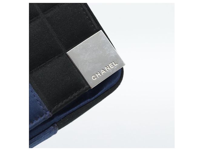CHANEL Choco Bar Line Chain Shoulder Bag Satin Navy Silver CC Auth mr2769 Silber Marineblau - Ansicht 14