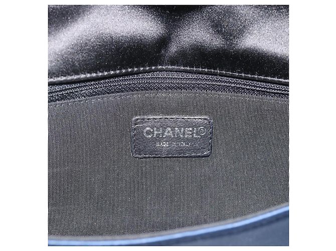 CHANEL Choco Bar Line Chain Shoulder Bag Satin Navy Silver CC Auth mr2769 Silber Marineblau - Ansicht 15