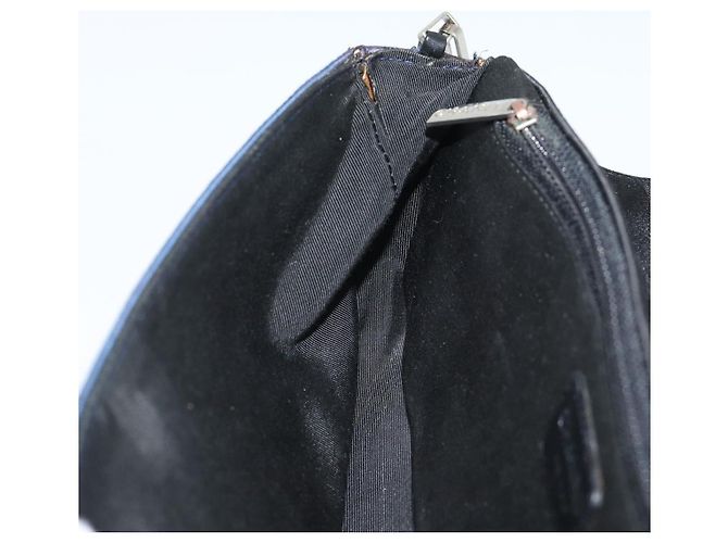 CHANEL Choco Bar Line Chain Shoulder Bag Satin Navy Silver CC Auth mr2769 Silber Marineblau - Ansicht 18