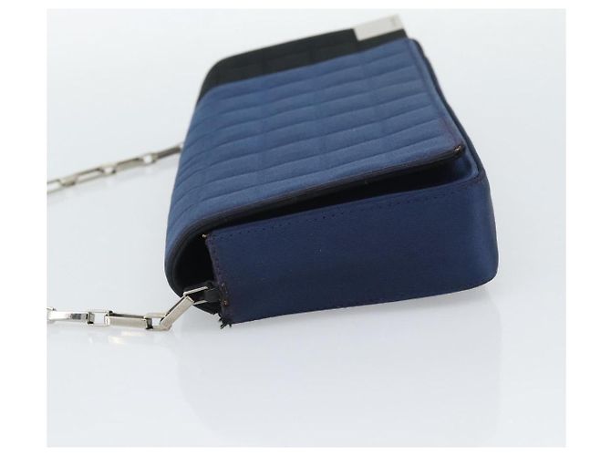 CHANEL Choco Bar Line Chain Shoulder Bag Satin Navy Silver CC Auth mr2769 Silber Marineblau - Ansicht 4