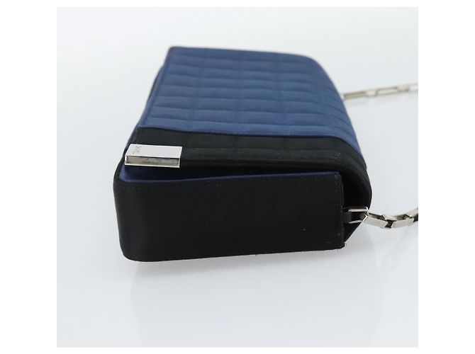 CHANEL Choco Bar Line Chain Shoulder Bag Satin Navy Silver CC Auth mr2769 Silber Marineblau - Ansicht 5