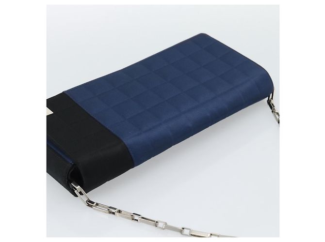 CHANEL Choco Bar Line Chain Shoulder Bag Satin Navy Silver CC Auth mr2769 Silber Marineblau - Ansicht 6