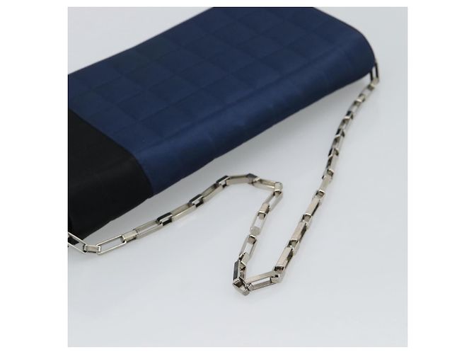 CHANEL Choco Bar Line Chain Shoulder Bag Satin Navy Silver CC Auth mr2769 Silber Marineblau - Ansicht 7