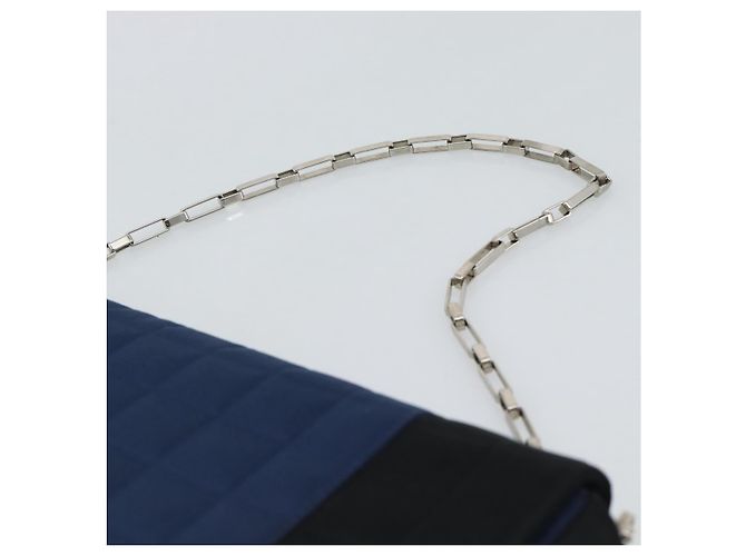 CHANEL Choco Bar Line Chain Shoulder Bag Satin Navy Silver CC Auth mr2769 Silber Marineblau - Ansicht 8