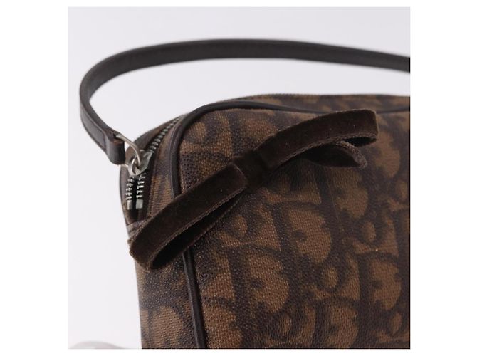 Pochette Christian Dior Trotter Canvas PVC Marrone Argento Auth 190629V - vista 14