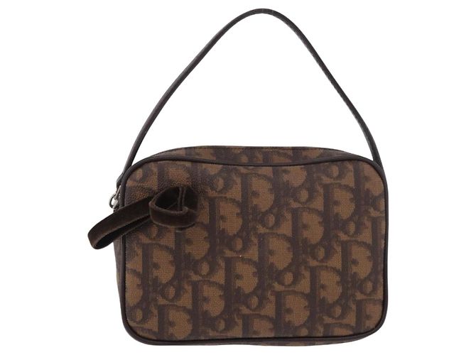 Pochette Christian Dior Trotter Canvas PVC Marrone Argento Auth 190629V - vista 2