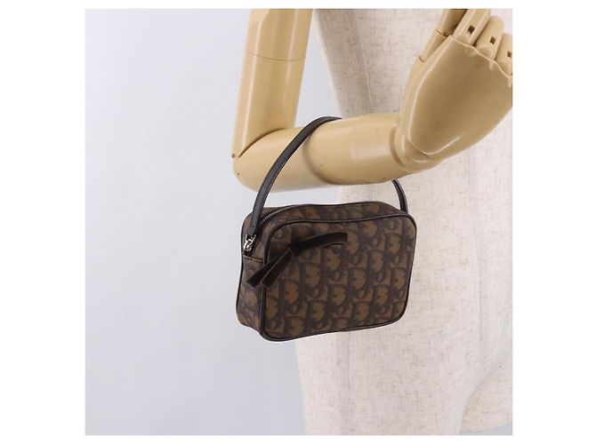 Pochette Christian Dior Trotter Canvas PVC Marrone Argento Auth 190629V - vista 20