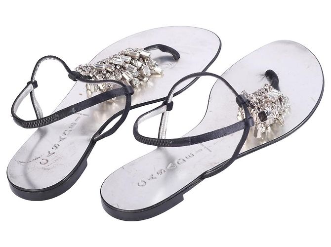 Autre Marque Sandali con listini neri Casadei con decorazioni gioiello e cristalli Argento - vista 3
