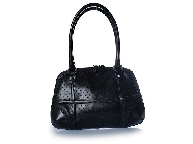 Gucci, Top-Handle-Tasche aus schwarzem, perforiertem GG-Leder - Ansicht 2