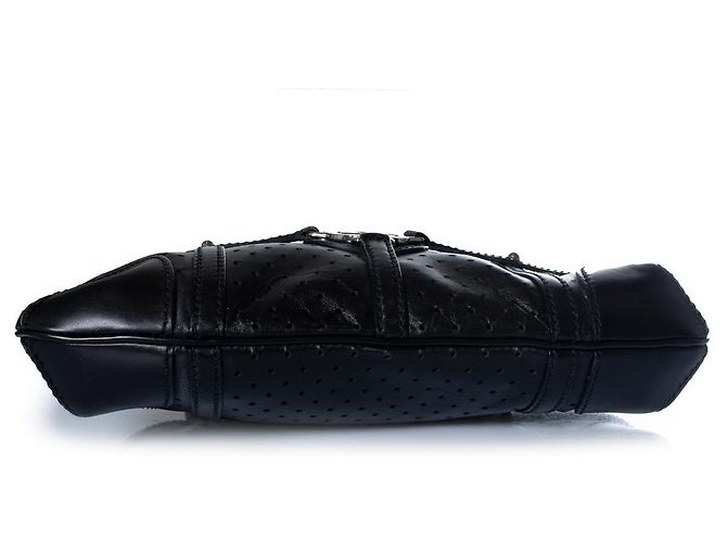 Gucci, Top-Handle-Tasche aus schwarzem, perforiertem GG-Leder - Ansicht 6