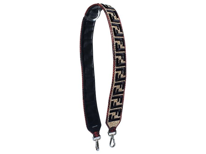 Fendi, raffia and python leather shoulder strap Black Red Yellow - view 2