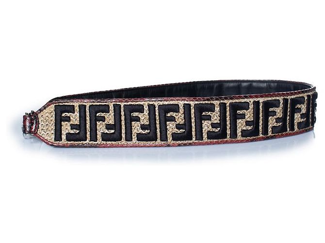 Fendi, raffia and python leather shoulder strap Black Red Yellow - view 3