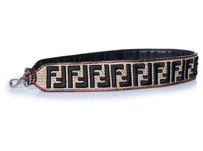 Fendi, raffia and python leather shoulder strap Black Red Yellow - view 4