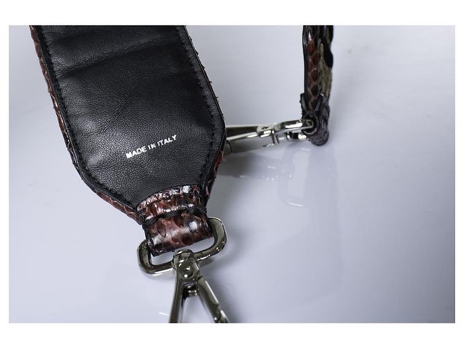 Fendi, raffia and python leather shoulder strap Black Red Yellow - view 5