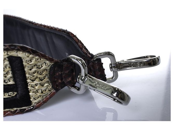 Fendi, raffia and python leather shoulder strap Black Red Yellow - view 6