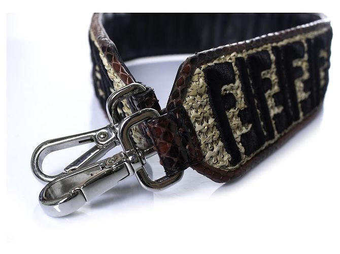 Fendi, raffia and python leather shoulder strap Black Red Yellow - view 7