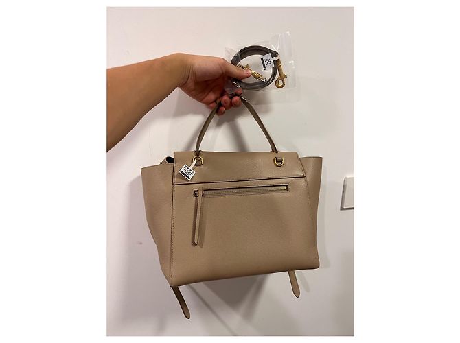 Céline Celine Belt Borsa pelle granulata beige - vista 2
