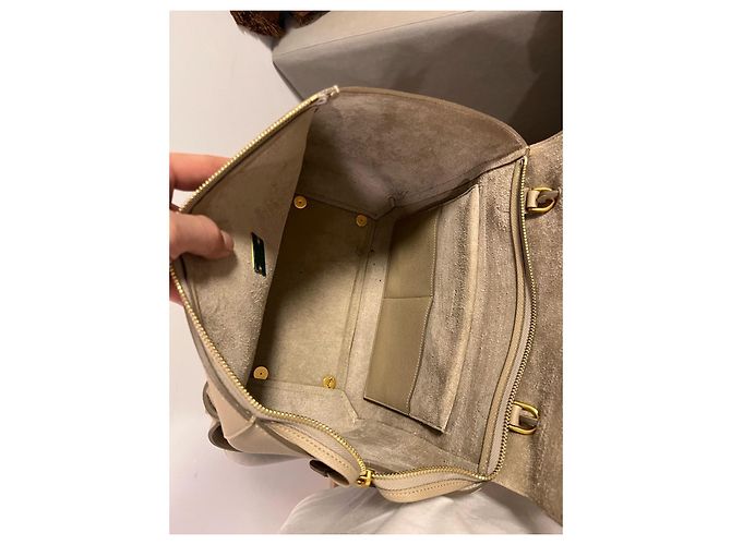 Céline Celine Belt Borsa pelle granulata beige - vista 4