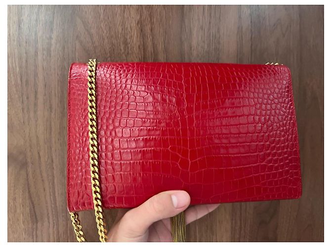 Saint Laurent YSL Bolso de mano de cuero rojo efecto cocodrilo Roja - vista 2
