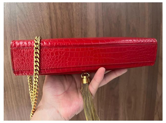 Saint Laurent YSL Bolso de mano de cuero rojo efecto cocodrilo Roja - vista 3