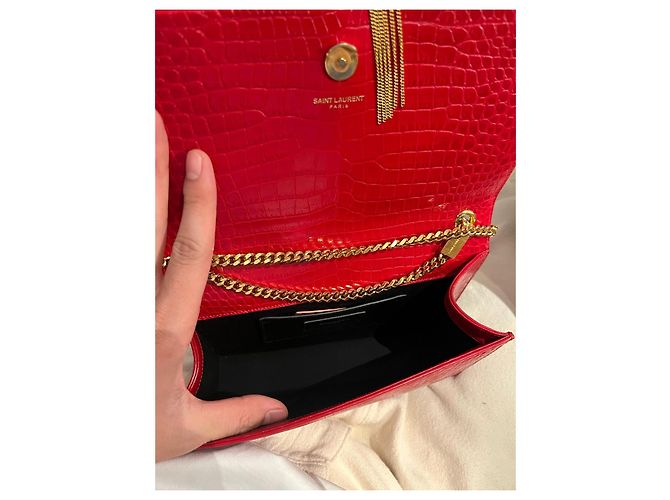 Saint Laurent YSL Bolso de mano de cuero rojo efecto cocodrilo Roja - vista 4