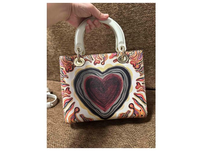 Dior Lady Dior Mini Tasche Mehrfarbiges Leder Weiß Mehrfarben - Ansicht 2