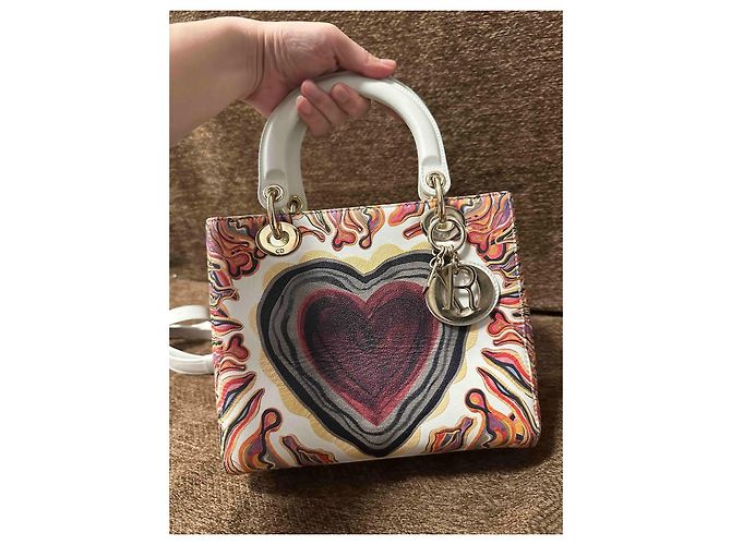 Dior Lady Dior Mini Tasche Mehrfarbiges Leder Weiß Mehrfarben - Ansicht 3