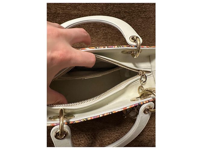 Dior Lady Dior Mini Tasche Mehrfarbiges Leder Weiß Mehrfarben - Ansicht 5